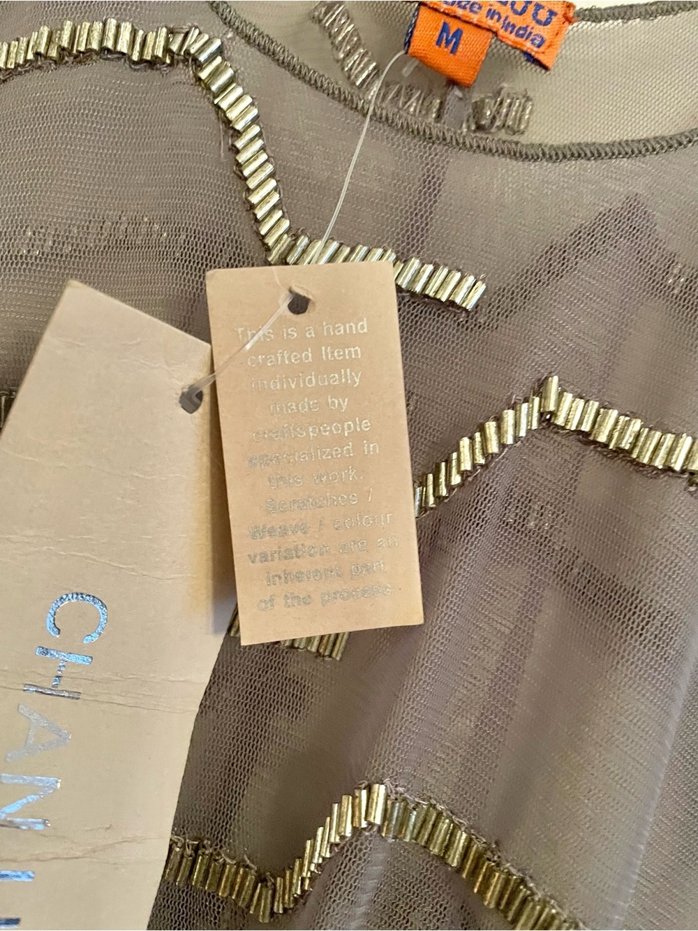 NWT- Chan Luu Silk Chiffon Embellished Beaded Overlay Dress Tunic Gray Medium - Picture 9 of 12